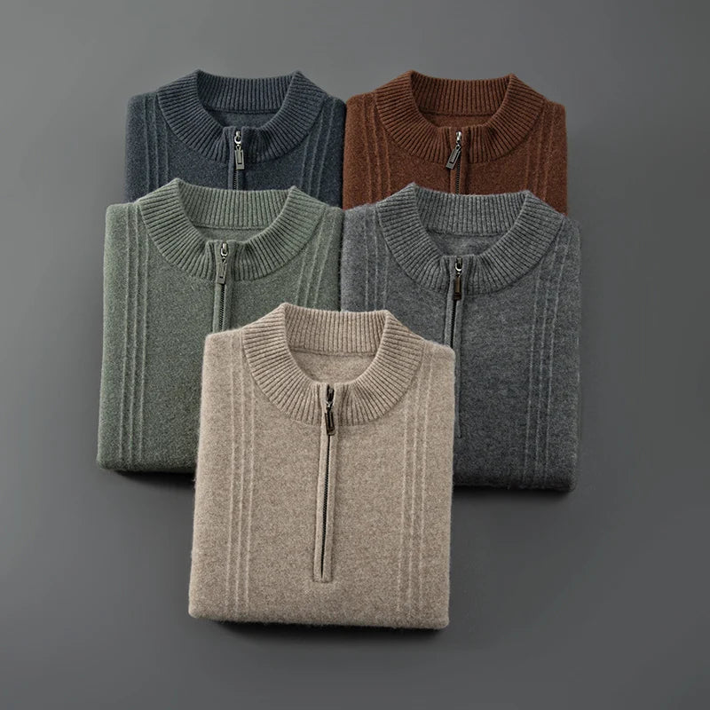 Gianni | 100% Cashmere Mezza Zip a Coste