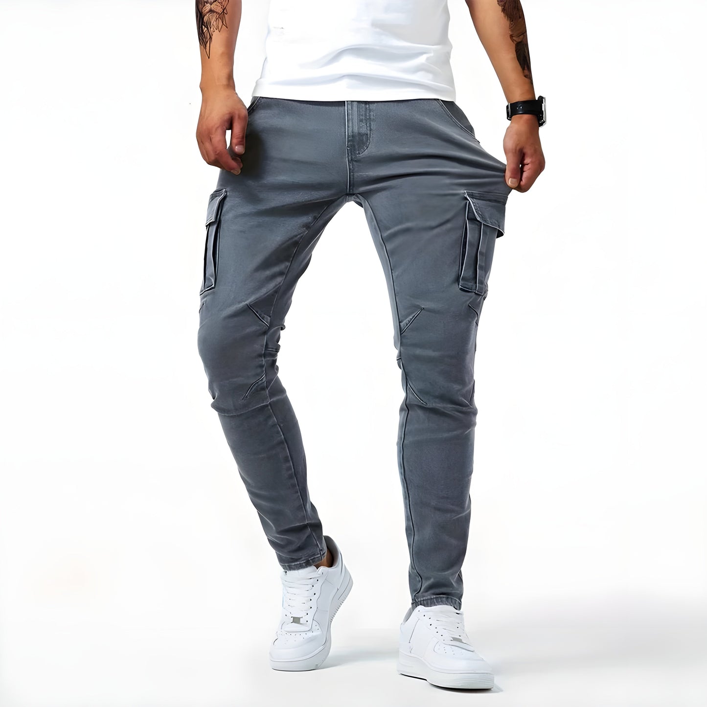 Maison | Pantaloni cargo in denim stretch
