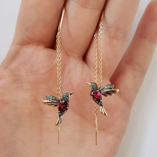 Orecchini con Smalto e Zirconia a Forma di Colibrì